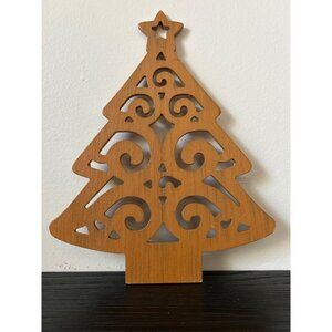 Wooden Christmas Tree Shaped Trivet/Hot Pad Cutout Design Star Topper 11" MCM